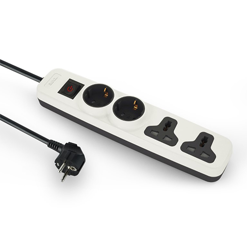 Power strip with 4 pins (2 double pin + 2 triple pin) outlets White 